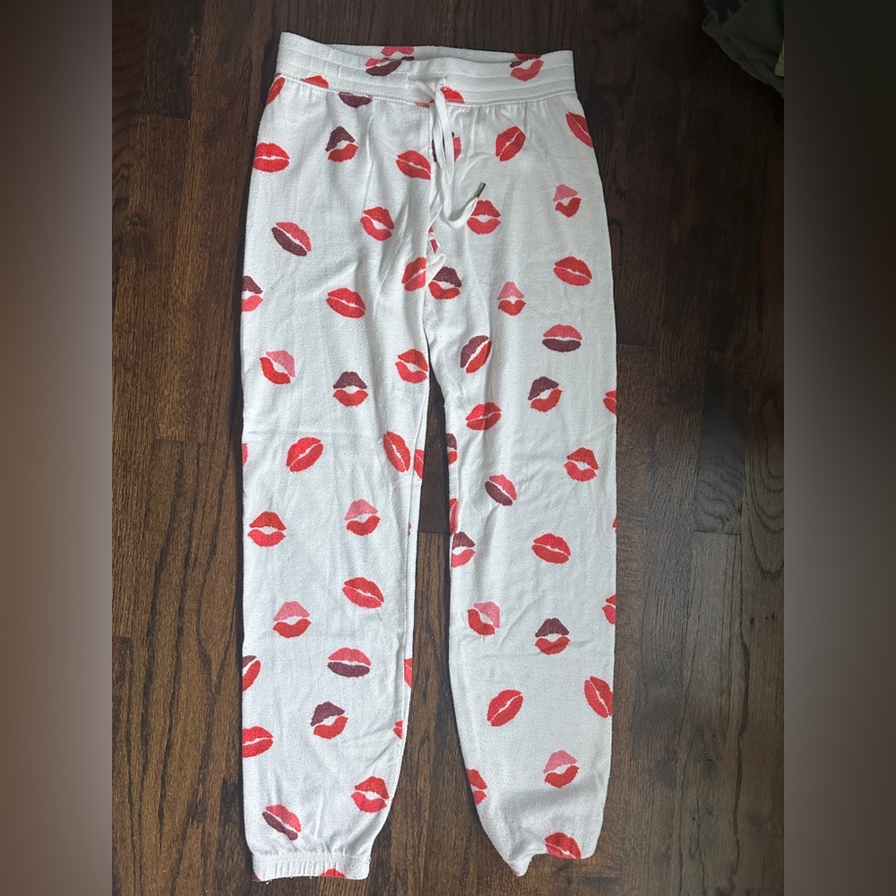 P.J. Salvage White Pants with Red Lip Design